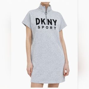DKNY Light Heather Gray Sleeveless Half-Zip Sport Sweater Dress